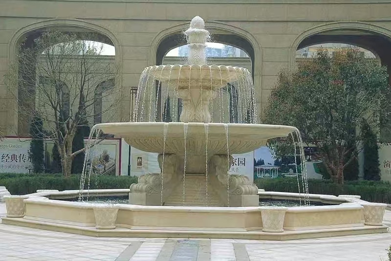 湛江 黄金麻花岗岩异型加工——户外庭院石雕流水喷泉