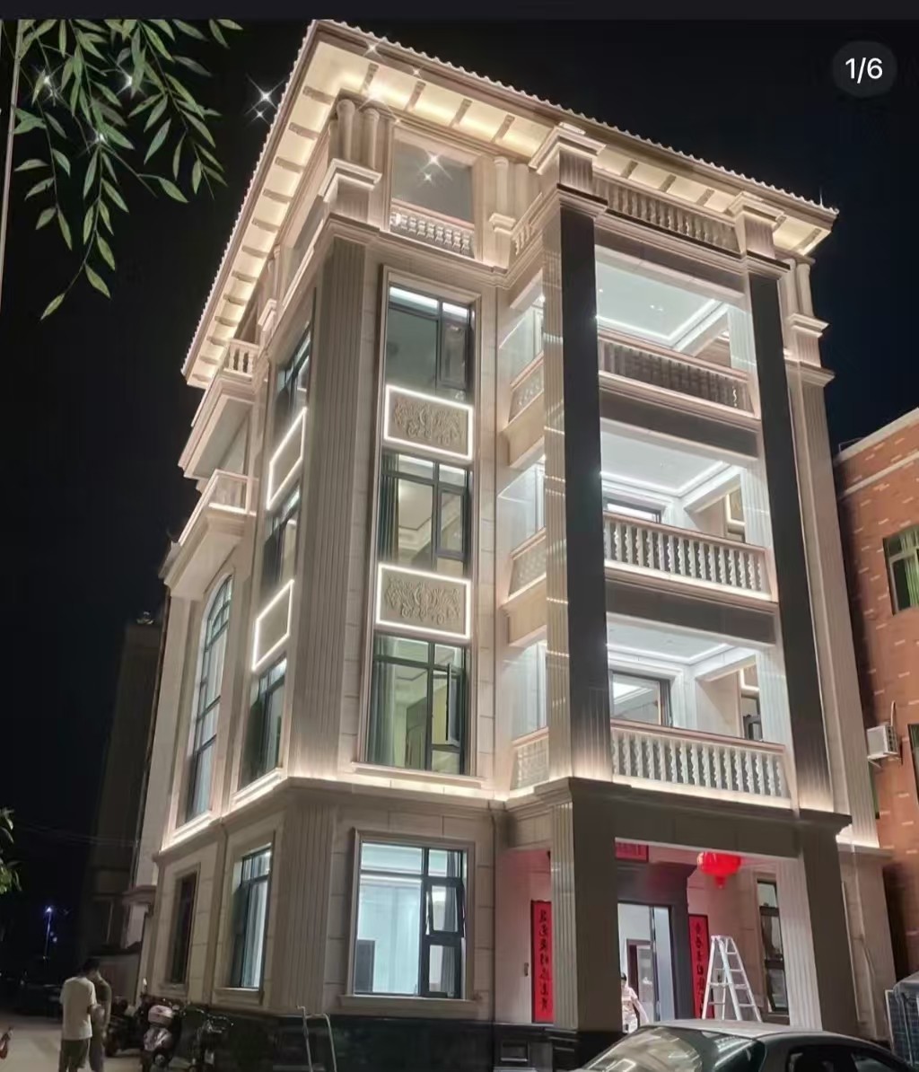 湛江 芝麻白花岗岩别墅外墙夜间效果