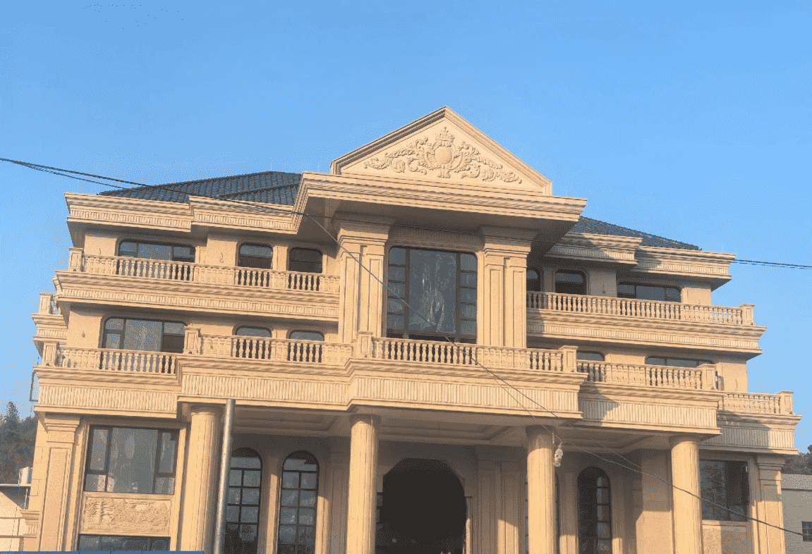 湛江黄金麻别墅外墙干挂石材效果示例